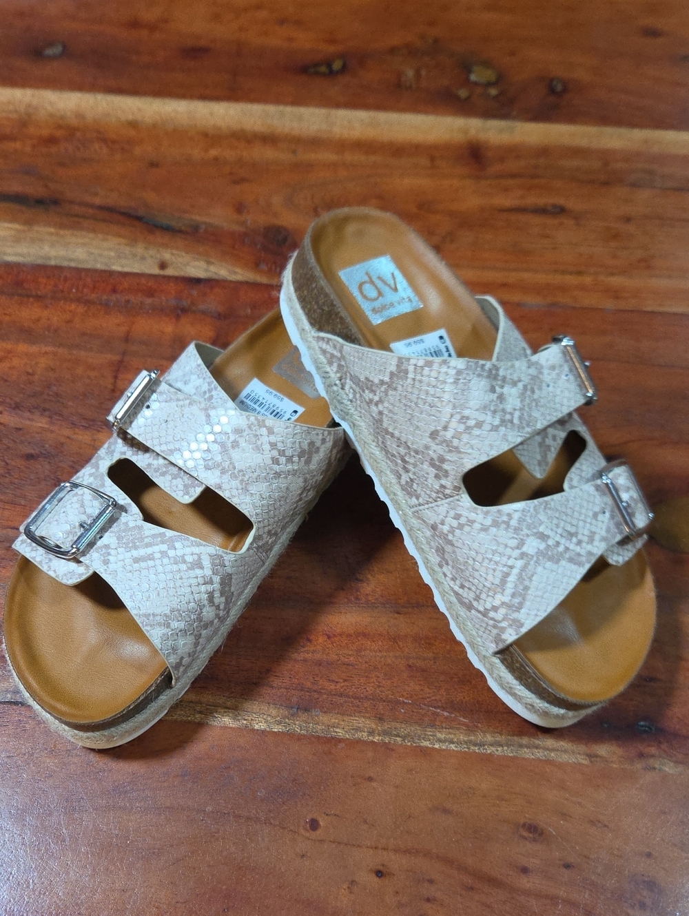 DV by Dolce Vita Neutral Snake-Print Double Buckle Slide Sandals
